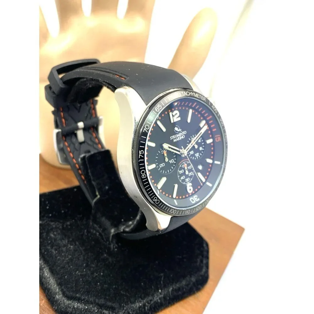 Strumento Marino Men's Watch SM115 Quartz Chronograph Black Dial Rubber Strap